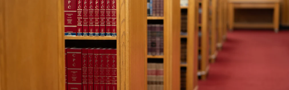 Books on shelves in the Supreme Court building