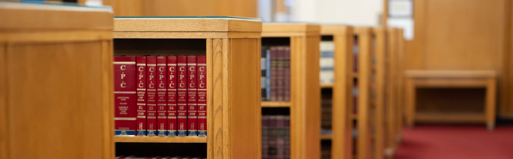 Books on shelves in the Supreme Court building