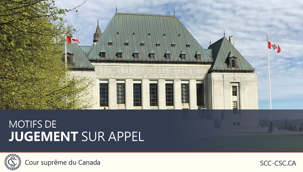Le titre 'Motifs de jugement sur appel', superposé sur une photo de l’édifice de la Cour suprême
