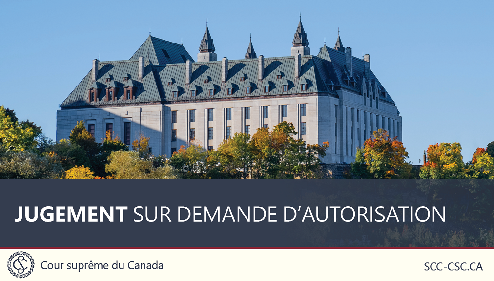 Le titre 'Jugement sur demande d'autorisation', superposé sur une photo de l'édifice de la Cour suprême