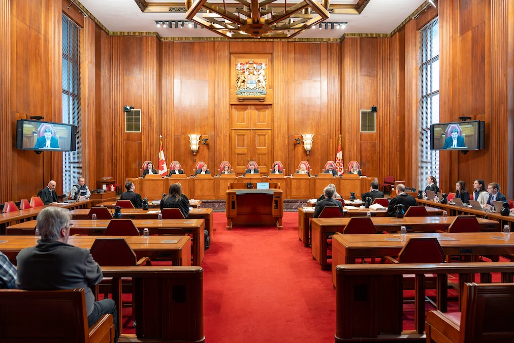 The main courtroom of the Supreme Court of Canada during a hearing