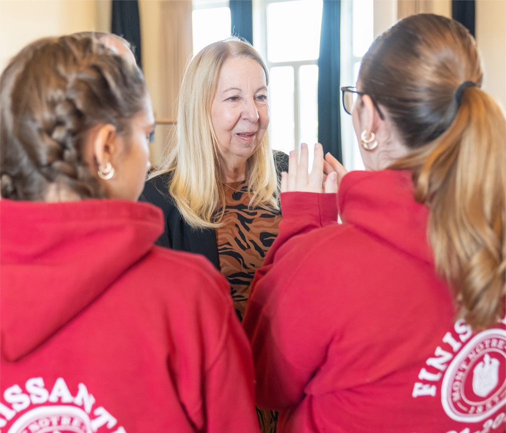 Justice Moreau speaks to 2 students